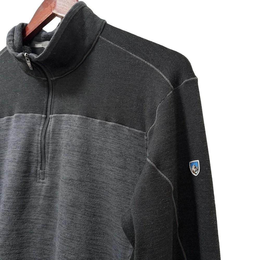 Kuhl Mens Ryzer‎ 1/4 Zip Pullover Base Layer Shirt Size M Black Gray Outdoors